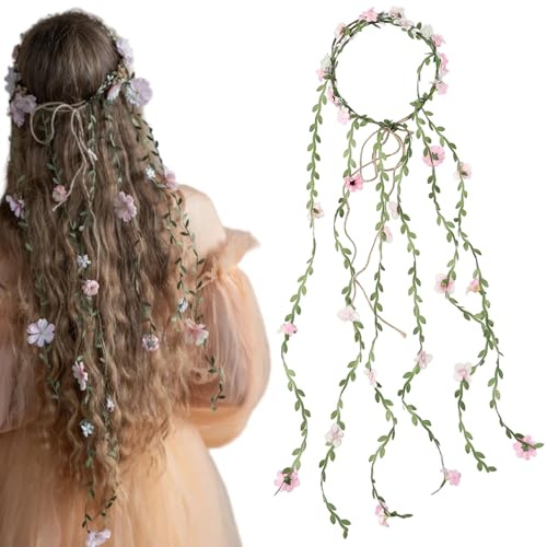Corona de flores elegante diadema de flores estilo bohemio con ratán ajustable accesorio para el cabello para festivales bodas fiestas playa fotos.