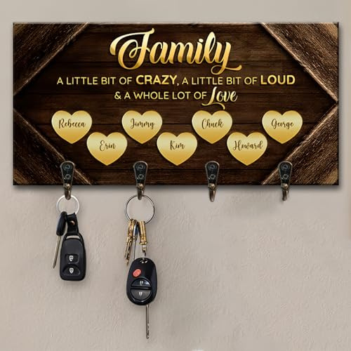 Drawelry Personalisiert Holz Schlüsselhalter mit Namen Gravur 4 Keys Hanger Haken Schlüsselbrett Flur Wand Deko Schlüsselhaken Schlüssel Halter Kreativität Geburtstag Geschenk für Familie Freunde (A8)