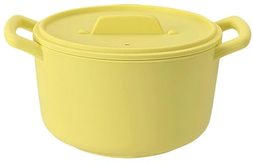 nestery Silicone Microwave Steamer for Cooking, Yellow Vegetable Steamer, 40oz Microwave Bowls with Lids & Handles for Egg Dumpling Heating Food for 1 to 2 people, Easy Clean, Dishwasher Safe