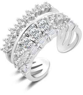 Silver Zirconia Rings for Women, Silver Open Wide Zirconia Wedding Rings