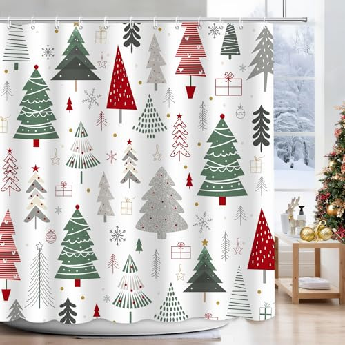 APROPHIC Weihnachtsduschvorhänge, Farbige Weihnachtsbaum Duschvorhänge mit 12 Haken, Wasserdicht, Langlebig, 180x180 cm