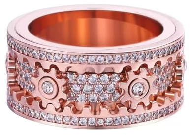 Anxiety Anti Stress Ring – Angst Spinner Ringe Fidget Band für Stress Angstlinderung für Damen Herren – Verlobungsringe für Männer und Frauen, Mechanischer Zahnrad-Drehring für Paare(Roségold, V=64)