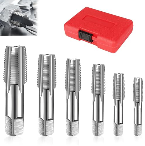 Lot de 6 tarauds NPT : filetage intérieur et extérieur - Outil de réparation pour tuyaux métalliques de 1 3/4 1/2 3/8 1/4 1/8 - Pour plombiers, monteurs pour la réparation de tuyaux et