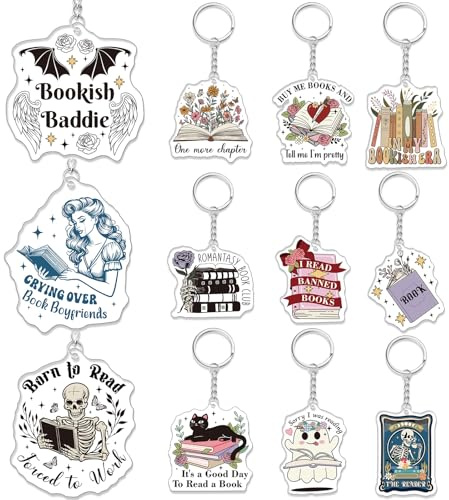 Equsion 12 Pcs Book Lover Keychains, Book Club Gifts Cute Funny Bookish | Acrylic Party Favors, Stocking Stuffers, Christmas Presents for Book Lovers, Teacher Gifts, for Readers Librarian Birthday