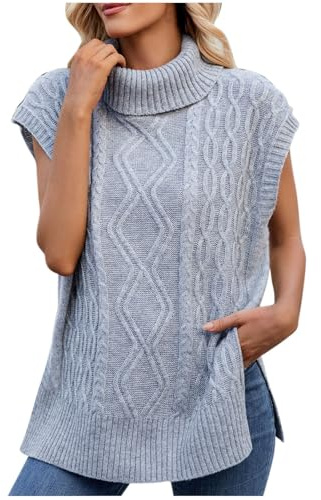 Maglione da donna a collo alto gilet casual sciolto senza maniche maglioni a maglia grossa autunno inverno pullover base moda tinta unita maglieria comfort caldo lounge scaldacorpo maglieria, grigio
