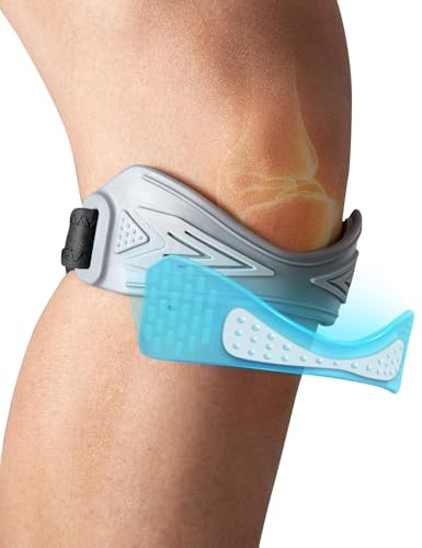 CURECARE Rodillera Rotuliana Ajustable, Cinta Rotuliana Antideslizante, Rodilleras Menisco y Ligamento con Correa para Tendón Rotuliano, Senderismo, Correr, Saltar y Sentadillas, Talla única (Gris)