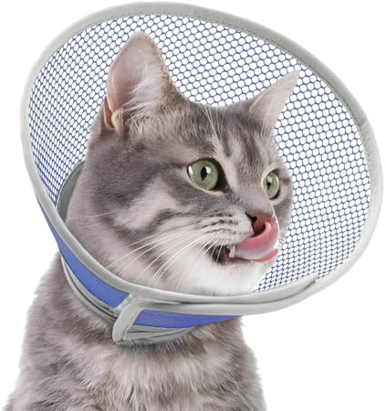 Supet Halsband katt – mjuk och bekväm, justerbar, vattentät, efter operation för att förhindra läckage och repor, alternativ till plast Elisabeth-halsband (Deep Blue L)