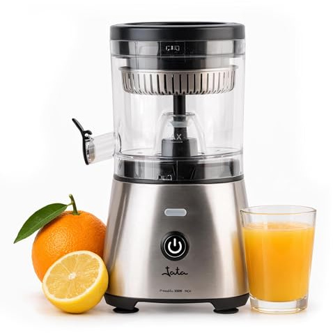 JATA JEEX1616 - Exprimidor de Naranjas Eléctrico Automático 300 W | Cuerpo y filtro de acero inoxidable | Sistema antigoteo | Apto para todo tipo de frutas | Piezas desmontables. Base Antideslizante