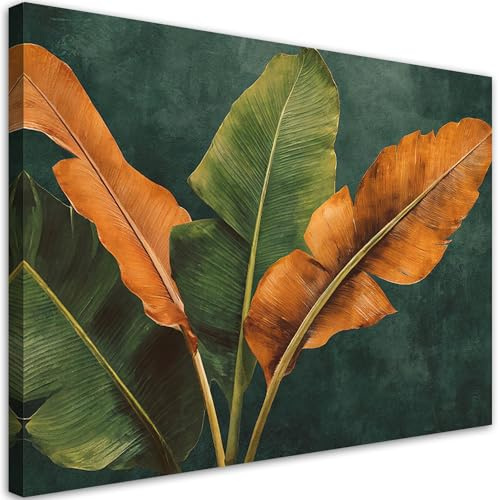 Feeby - Tableaux - Deco Tableau Murale - Feuilles de bananier tropicales - 100x70 1partie - Pour la Chambre et le Salon - Pour Chaque Pièce de Votre Appartement - Toiles pour le bureau