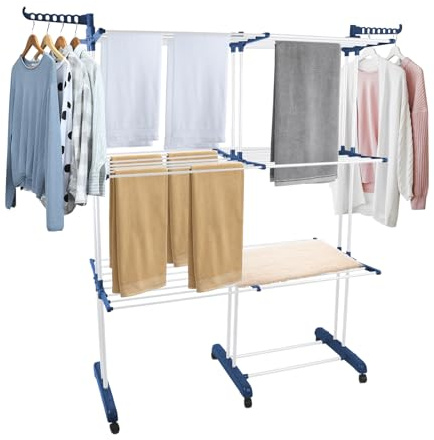 OHMG Séchoir à Linge Extensible Grande Capacité Tour de Séchage 3 Niveaux Pliable d’Étendage Étendoir Vertical Multifonction pour Intérieur et Extérieur avec 12 Ailes Pliables,étendoir à Linge