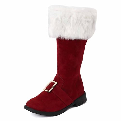 Bottes de Père Noël pour Hommes, Bottes de Neige Larges avec Poignets Blancs et Boucle, Couvre-bottes Mi-mollet d'Hiver en Daim avec Fermeture Éclair Latérale, Accessoires de Cosplay du Père Noël