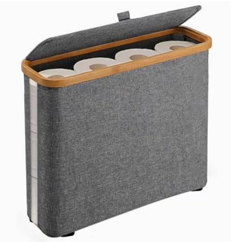 Toilet Roll Storage Box with Lid, Toilet Roll Basket, Storage Basket | Multifunctional | Free Standing Paper Holder with Handle | Perfect for Bathroom Bedroom Kitchen