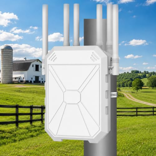 AX1800 Ripetitore WiFi da Esterno WiFi 6, Range Extender Outdoor Dual Band 1800Mbps con PoE, IP67 Waterproof, 6 Antenne ad Alto Guadagno, Access Point/Repetitore/Router, per Giardino Camper