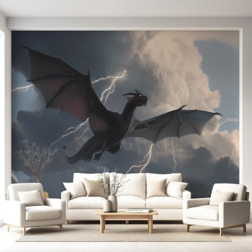 Générique Papier Peint Intissé Dragon Éclair Nuages de Animal Fantaisie Gaming Panoramique Fresque Murale, Papier Peint Panoramique Pour Salon Chambre Fond TV Décoration - 150 x 105 cm