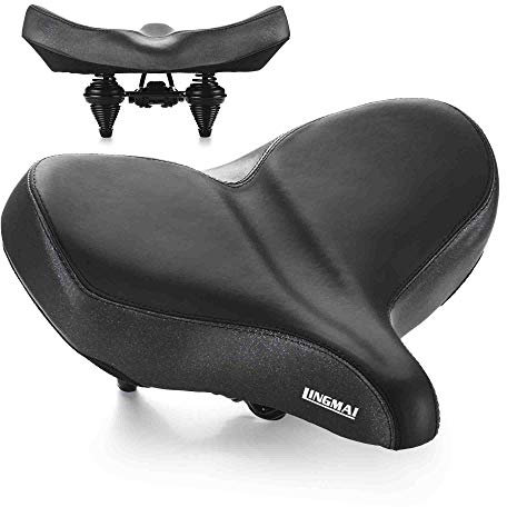 MystiTL Fahrradsattel Extra groß Weich Atmungsaktiv Breit Leder Gel Foam Gepolsterte mit Wasserdichtem Übergroßer Bequemer