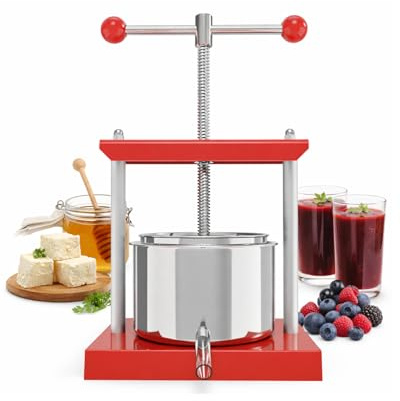 EJWOX 0.8 Gallon Manual Press - Stainless Steel Fruit & Vegetable Squeezer with Filter Bag - Upgraded 3L Capacity for Honey, Cheese, & Plant Infusions - Home Batch Soft Fruit Juicer & Herb Press