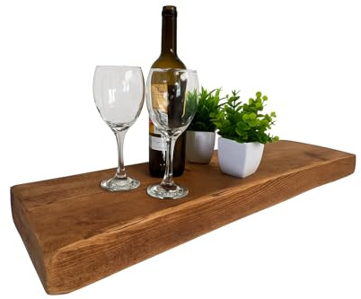 Rustic Floating Shelves Wooden Wall Mounted Shelf Oak Colour Handmade Reclaimed Chunky Solid Wood Industrial 50cm
