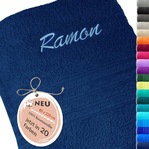 Lashuma London Saunatuch mit Namen, Wellness Handtuch 85x220, Badehandtuch Blau - Marine