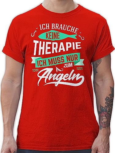 T-Shirt Herren - Angler Geschenke & Zubehör - Ich Brauche Keine Therapie Angeln - 3XL - Rot - Geschenk für angelshirts Angel fischen Shirt angelbekleidung Fischerei muss nur Tshirt angelshirt