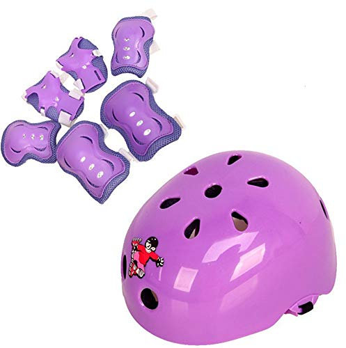 CULASIGN Kinder Knieschoner Helm Set 7PCS Sport Schutzausrüstung Schützerset Protektorenset Ellboenschoner Handgelenkschoner Inliner Radfahren Scooter Skateboard (Lila,M)