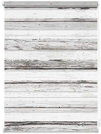 Lichtblick Doppelrollo Klemmfix ohne Bohren mit Motiv, Bretter-Vintage, Blickdicht, Made in Germany, Klemmträger Weiß Grau, 100 cm x 150 cm (B x L)