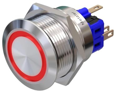 Metzler - Druckschalter 25mm - LED Ringbeleuchtung Rot - IP67 IK10 - Edelstahl - Flach - Lötkontakte