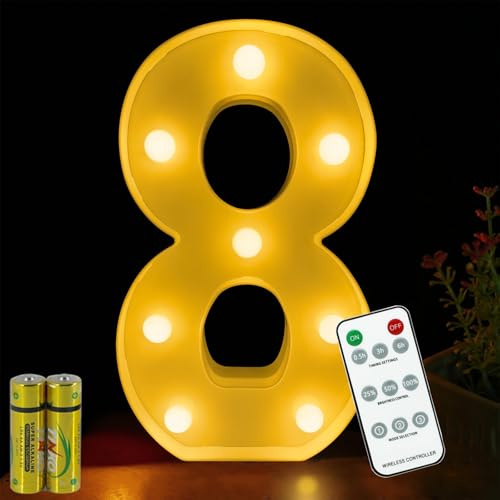 HONPHIER® LED Nummer Licht 3D Nummer Lampe Fernbedienung Buchstaben Lichter Alphabet Lampe LED Brief Beleuchtung Buchstabe Licht Beleuchtete Buchstaben Nachtlichter Dekoration für Geburtstag (8)