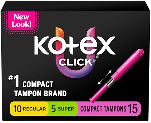 U by Kotex Click Multipack Tampons, Compact, Regular/Super Absorbency, Unscented, 120 Count (8 Packs of 15) (Packaging May Vary)