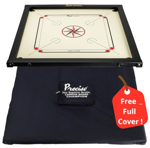 Precise Carrom - Original - 6mm Chroma Excel - Nr.1 Carrom Manufacturer - Fabriker Weltmeister - Profi - Komplett mit Steinen und Striker - Handgefertigt in India - Patentiert