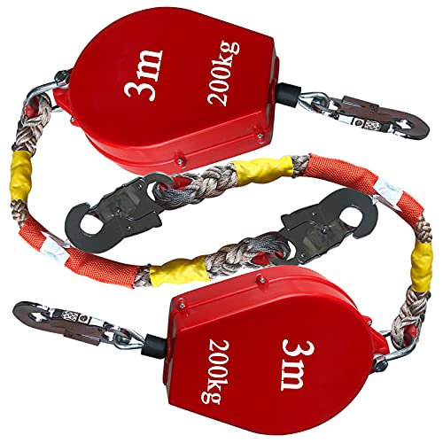 YXRJJT Höhensicherungsgerät, Absturzsicherung Set für Dachdecker und Lastenaufzug, Automatische Fallschutz Seilbremse mit Stahlseil und Stahlhaken, (3 m / 5 M, 200 KG, 2 Stücke)