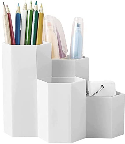Portapenne multifunzionale per cancelleria in plastica per scrivania ufficio scuola colore bianco