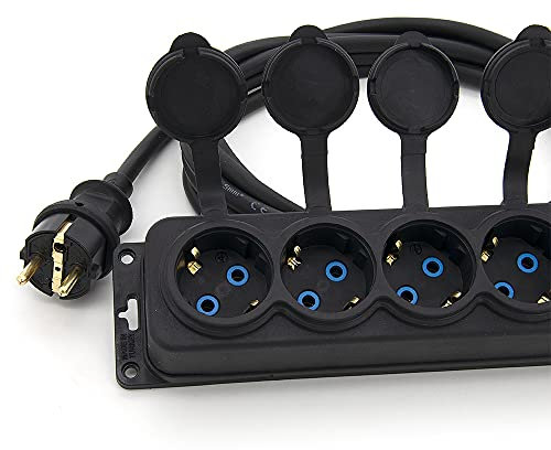 KOOP Elektro 15 m Gummi-Verlängerungskabel mit 4-Fach Schuko Kupplung für Garten Außenbereich IP44 16A 230V H05RR-F 3 * 1,5 (15 m, 4-Fach Steckdosenleiste)