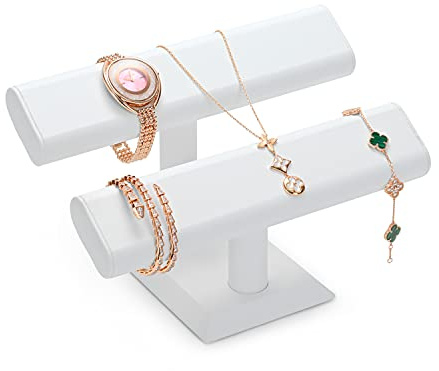 Oirlv Présentoir à Bijoux en Pu Vitrine de Stockage à Domicile Bracelet Porte Montre(Blanc,Double)