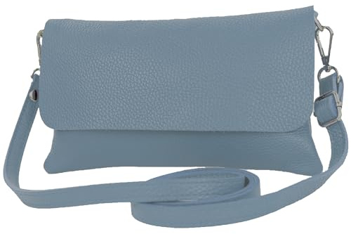 modamoda de T226 Damen Leder Clutch Umhängetasche Abendtasche Small handmade in Italy, Farbe:Taubenblau