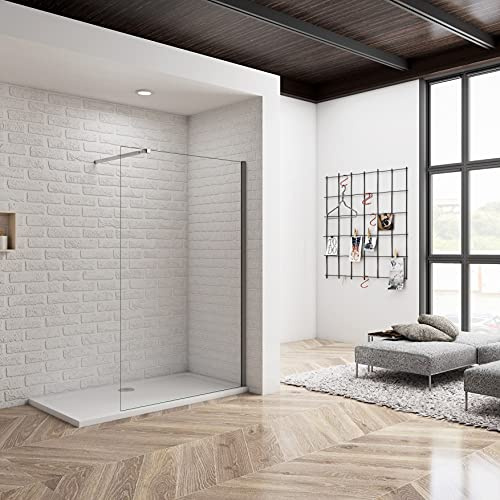 Acezanble paroi de douche à l’italienne 30x200cm,paroi fixe, 8mm verre trempé anticalcaire avec une barre de fixation extensible