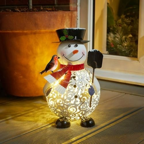 Marco Paul Christmas Snowman Ornament - Warm White LED Pre-Lit Outdoor Christmas Light Battery Powered Snowman Decoration for Indoor Xmas Decorations