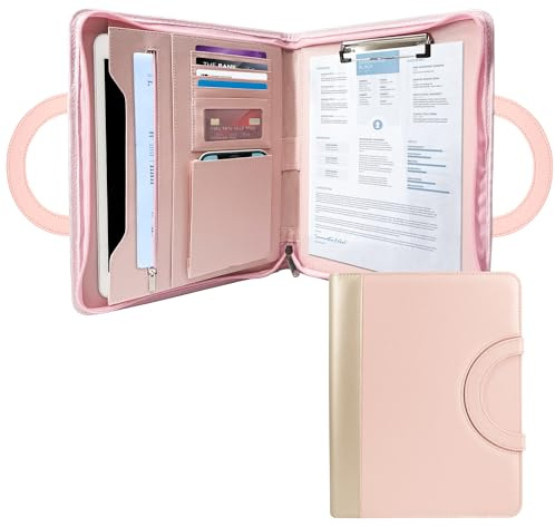 GraduatePro Cartera Carpeta de cuero con cremallera Padfolio carpeta de negocios bolsa organizador para Pad Notebook currículum para mujeres Rosa