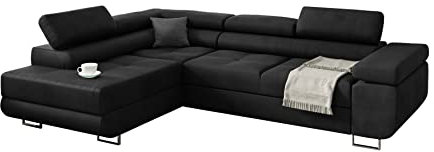KREATIVE FURNITURE & DESIGN Ecksofa mit Schlaffunktion L-Form, Sofa Couch mit Bettkasten, 3-Sitzer Eckcouch, Schlafsofa für Wohnzimmer, Big Sofa Couch mit Schlaffunktion, Sofabezug (Ottomane Links)