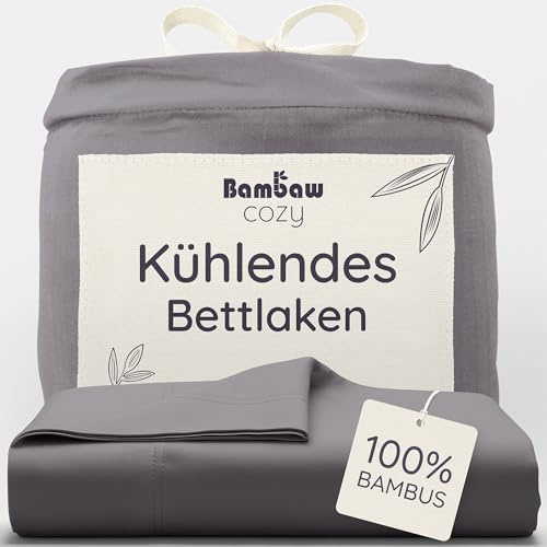 Bambaw Bambus Bettlaken ohne Gummizug 270x290 cm, atmungsaktive Bettwäsche Anti Schwitzen, kühlende Bettwäsche Sommer, weiches Betttuch ohne Gummi, Oeko-tex zertifizierte Bettlaken (Dunkelgrau)
