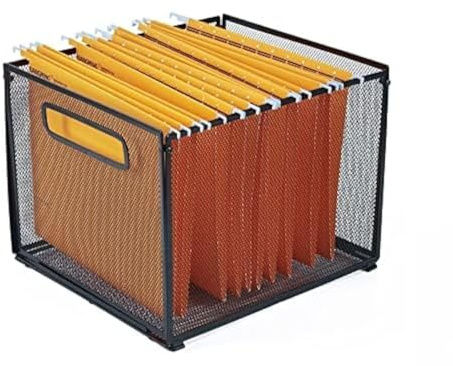 SETTFRFE Organizador de carpetas colgantes de tamaño carta, caja de metal de malla, caja de almacenamiento de artículos diversos o juguetes, color negro
