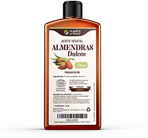 Aceite Vegetal de Almendras Dulces 150 ml - 100% Puro, Natural y Prensado en Frío - Certificado Cosmos Natural