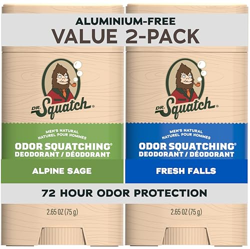 Dr. Squatch Natural Deodorant for Men – Odor-Squatching Men's Deodorant Aluminum Free - Alpine Sage + Fresh Falls (2 Pack)