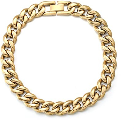 HSWYFCJY Kubanische Armband Herren Edelstahl Panzerarmband Herren Golden Hip Hop Armband für Männer Schmuck Breite 13mm,Länge 23cm