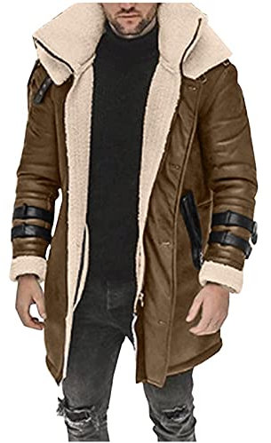 Winterjacke Herren Warmer Fleecejacke Lange Kunstfell Gefütterte Parka Jacken Revers Plüsch Mantel Outdoor Cargo Fliegerjacke Militär Freizeit Winterparka Teddyfleece Sherpa Jacket Wintermantel