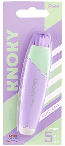 Pentel XZTT805V-WY Knoky korrigeringsband med tryckmekanik, ergonomisk form, påfyllningsbar, längd 6 m, bredd 5 mm, höljets färg violett, 1 st i blisterförpackning