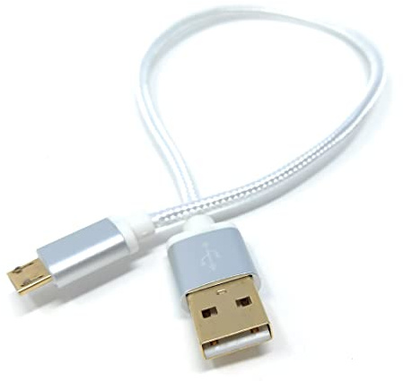 DRUT 30cm short Micro USB to USB 2.0 Fast Charger Braided Cable 24AWG, A-Male to Micro B Gold Connectors Lead 1ft Silver