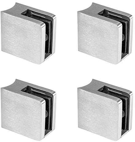 PRIOstahl Glashalter 4 Stück Glasklemmen Klemmhalter Glasplattenhalter mit Sicherungsplatte + Sicherungsstift 45 x 45 x 26 mm Anschluss: 42,4 mm für Glas 8 mm aus Edelstahl V2A