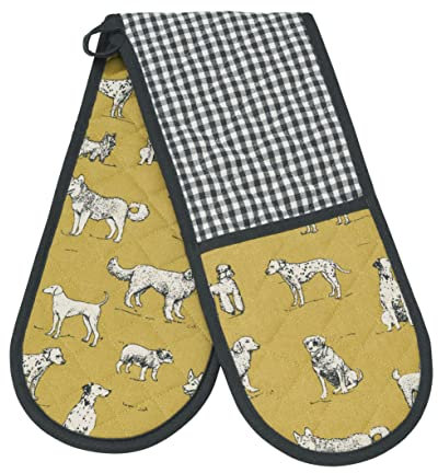 Penguin Home Heat Resistan Double Oven Gloves,Recycled Cotton Oven Mitt & Potholder for Home Cooking - Maximum Heat Protection/Kitchen Accessories, 400 GSM/Mustard,Grey & Black, Size (18x90 cm)