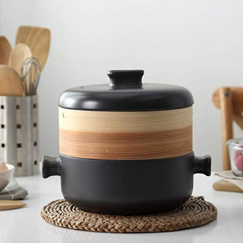 ZAANU Steamer Set With Lid,Steamer Pots,Soup Pot,Includes Ceramic Clay Pot And Bamboo Steamer,Multifunction Stovetop Cooking Pot For Dumpling Pastry Stew Soup D 2.5l (B 2.5L)