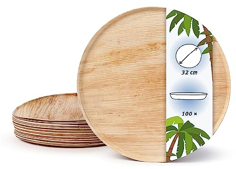 onlyleaf Palmware Pizza Einwegteller I Wegwerfgeschirr Partygeschirr aus Palmblatt I 100 x Pizzabrett rund 32 cm, flach, mit Rand I Palmblatt Einweggeschirr biologisch abbaubar & kompostierbar